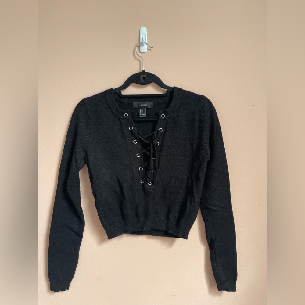 Black Lace Up Sweater